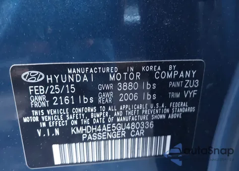 2016 Hyundai Elantra Se from USA, damaged, VIN KMHDH4AE5GU480336